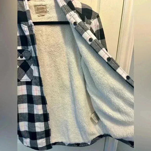 💗🖤”Boston Traders” Flannel Fleece Lined Hooded Shacket Pink/Black/White Sz S🖤 - Picture 11 of 16